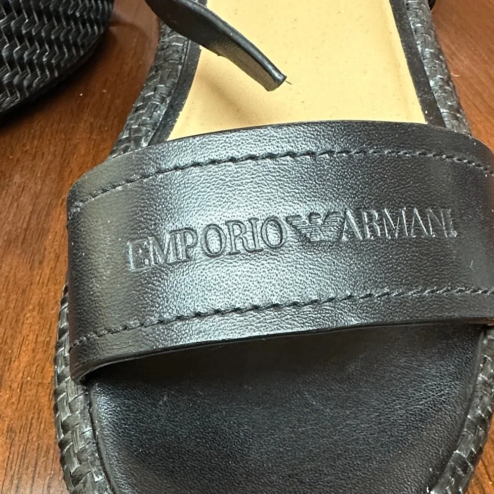 Emporio Armani Black Leather platform Sandals with ankle strap, size 38 New - Picture 3 of 9